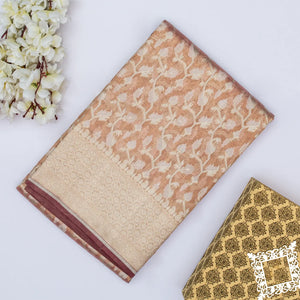 Light Peach Banarasi Tissue Silk Saree With Mango Vine Motifs