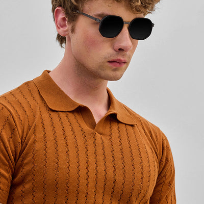 Rust Knitted Polo T-Shirt