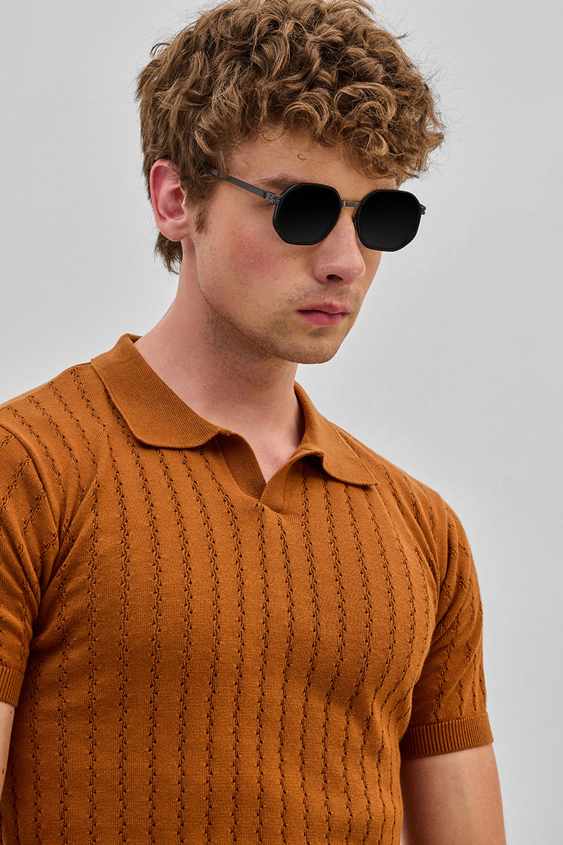 Rust Knitted Polo T-Shirt