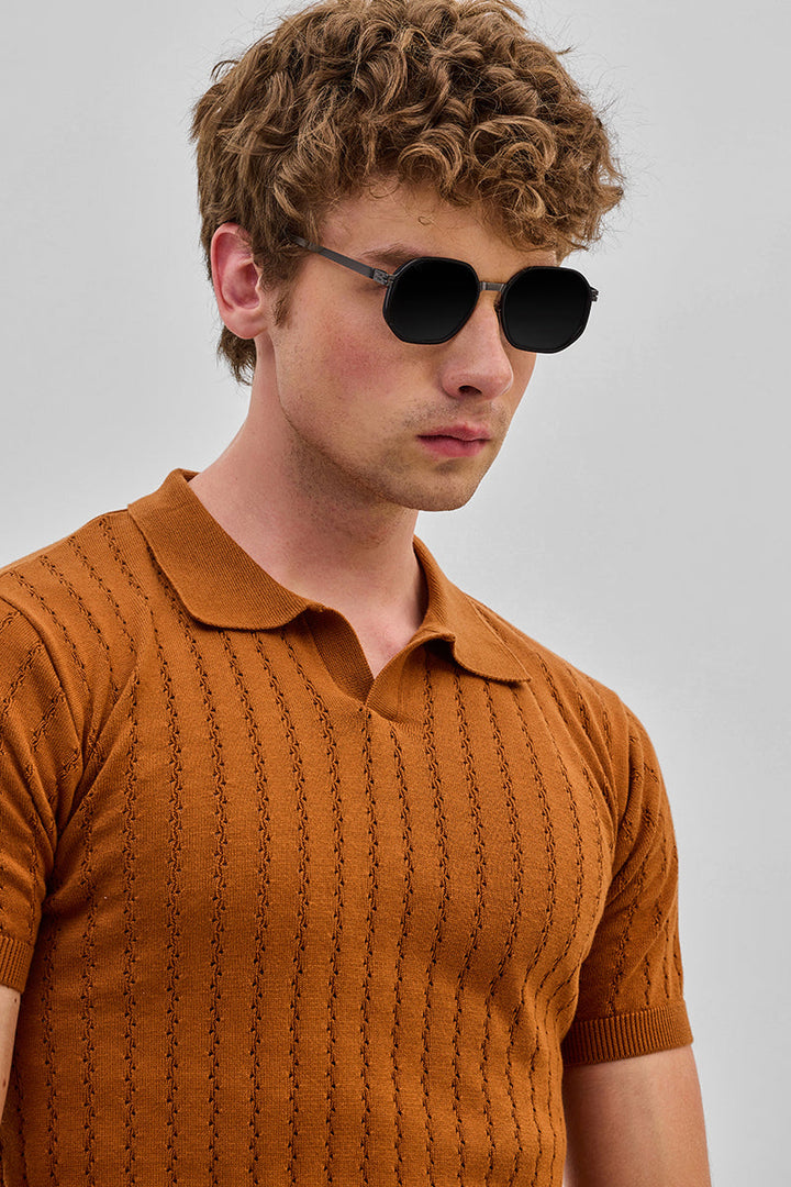 Rust Knitted Polo T-Shirt