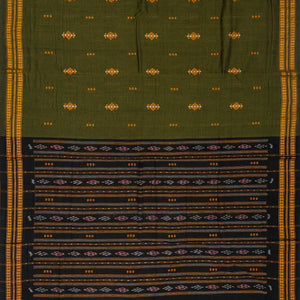 Dark Green Handwoven Orissa Cotton Saree With Floral Buttas