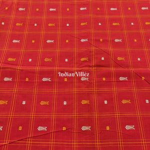 Red Fish & Flower Motif Odisha Ikat Bomkai Cotton Fabric