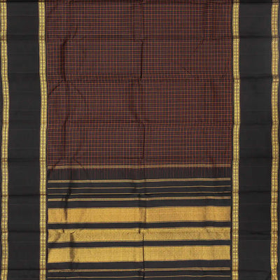 Black Handloom Kanchipuram Silk Saree With Silk Checks