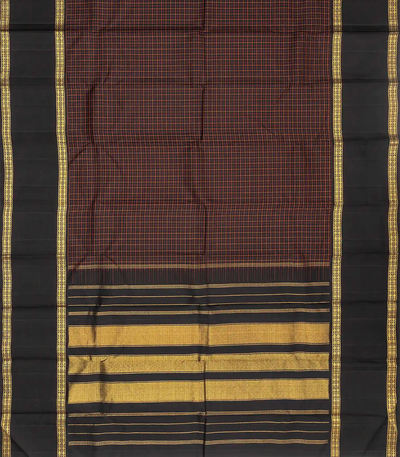Black Handloom Kanchipuram Silk Saree With Silk Checks