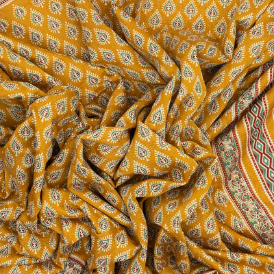 Mustard Woven Jaipur Cotton Saree With Printed Meena Floral Motifs