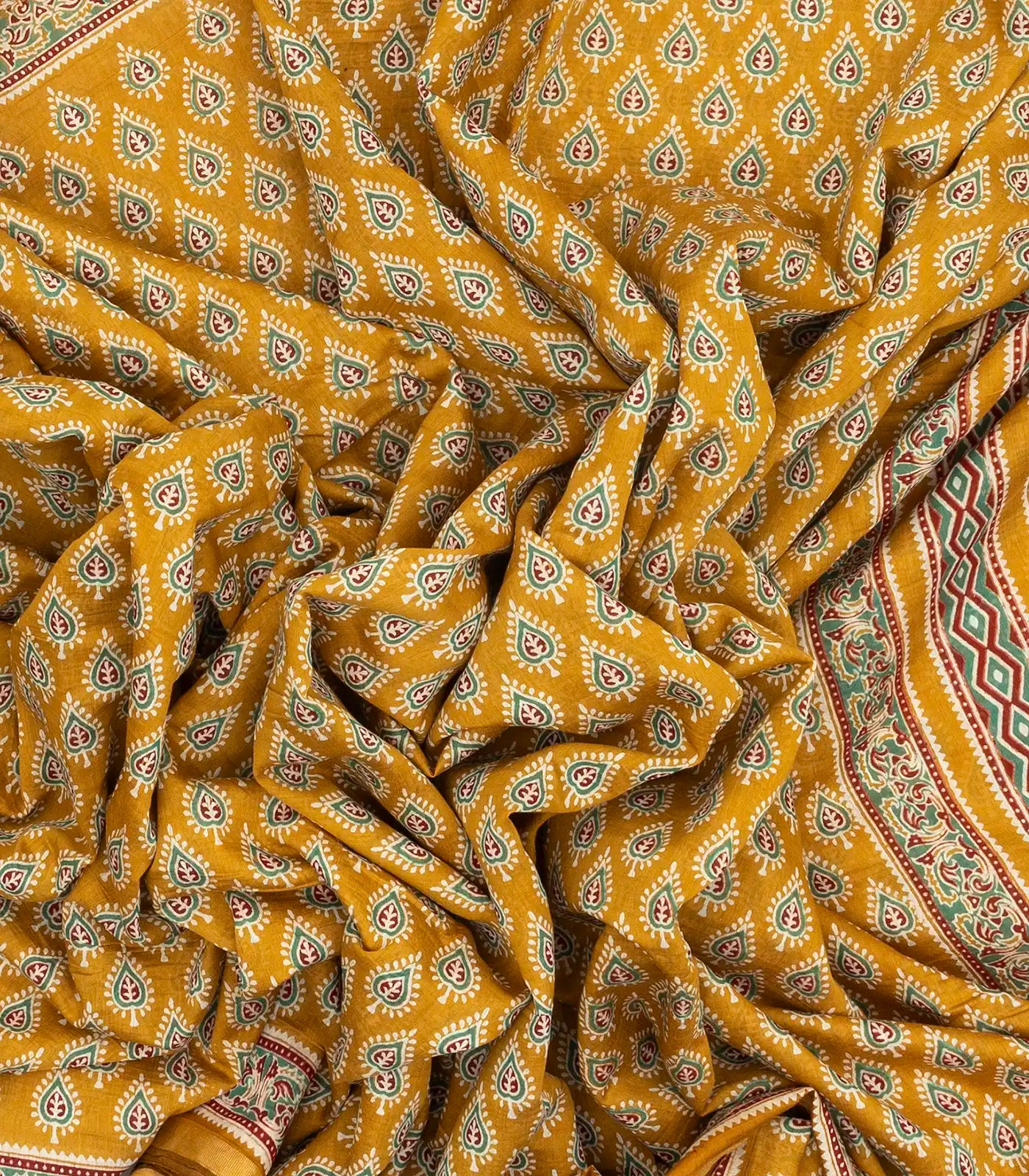 Mustard Woven Jaipur Cotton Saree With Printed Meena Floral Motifs