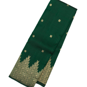 Bottle Green Handloom Kanchipuram Silk Saree With Annam Chakaram Buttas
