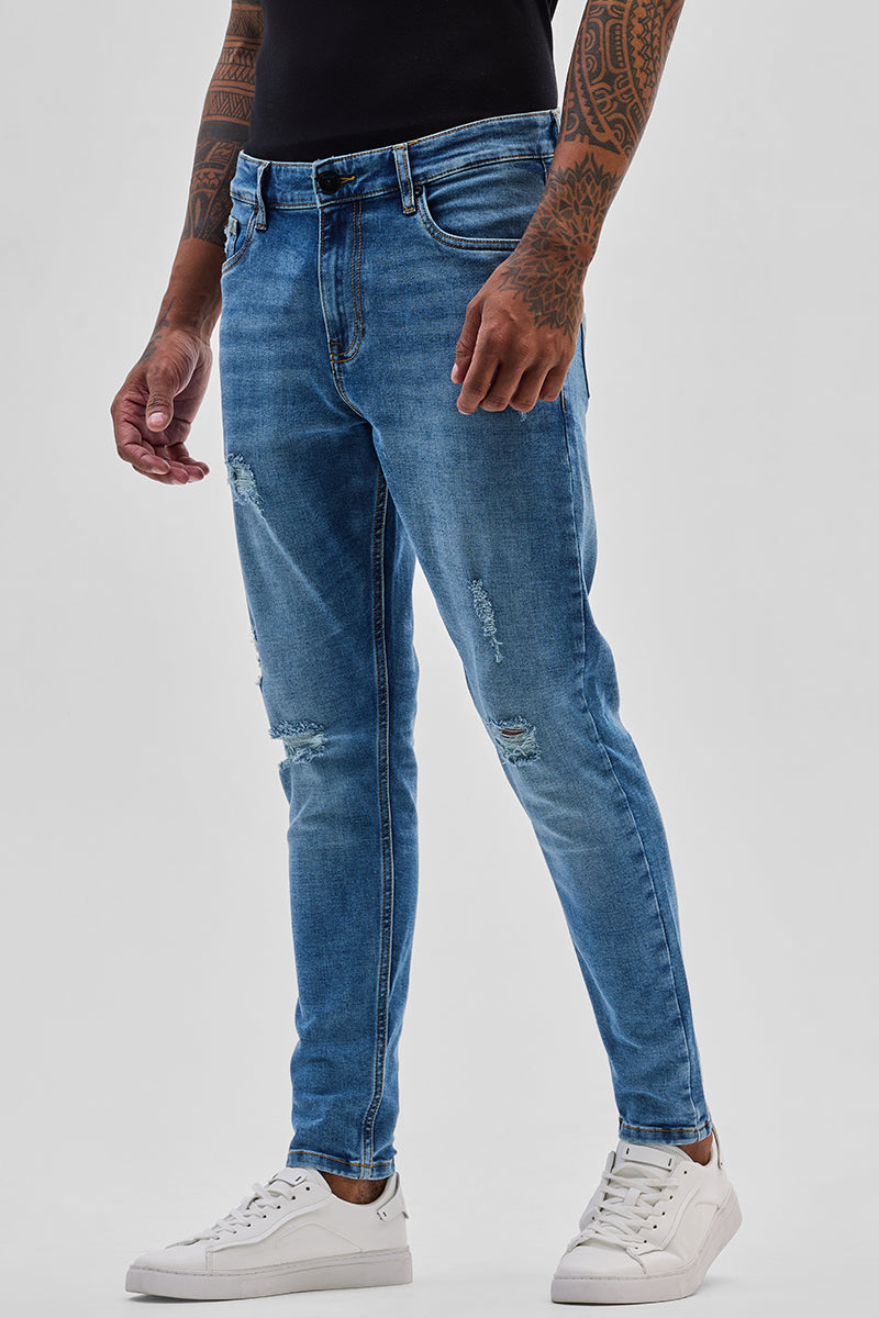 Blue Distressed Skinny Fit Jeans