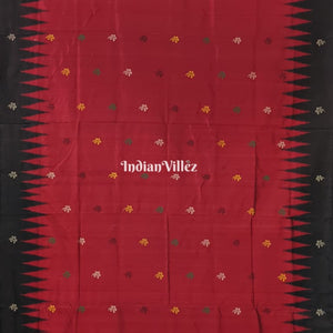 Black Red Floral Design Bomkai Silk Saree