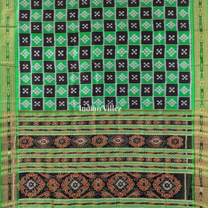 Black Green Odisha Ikat Pasapali Khandua Silk Saree