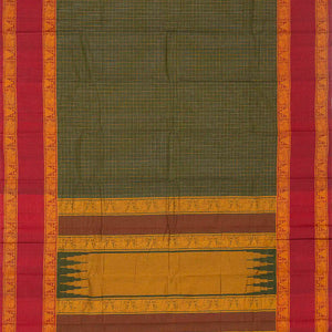 Green Handloom Kanchi Cotton Saree With Crimson Border