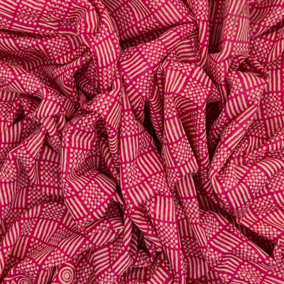 Pink Woven Jaipur Cotton Saree With Printed Stripes & Dot Motifs