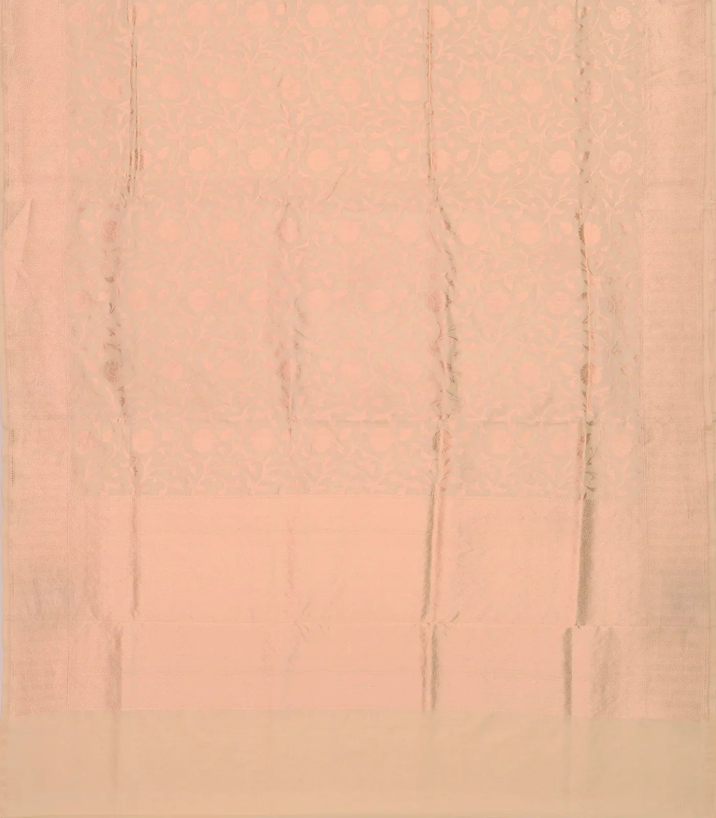 Beige Handloom Banarasi Silk Saree With Floral Motifs