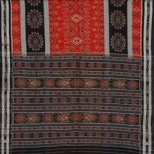 Red Handloom Orissa Cotton Saree With Black Border