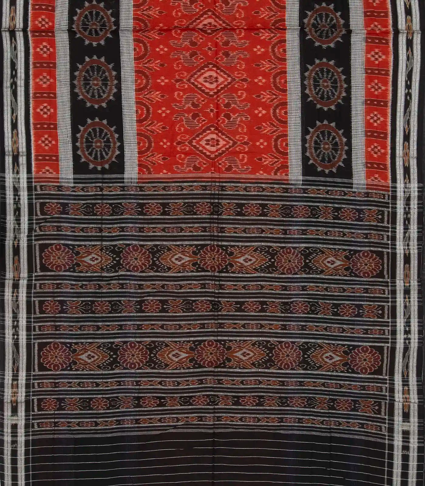 Red Handloom Orissa Cotton Saree With Black Border