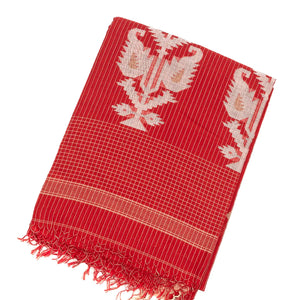 Red Handloom Bengal Cotton Saree With Floral Buttas