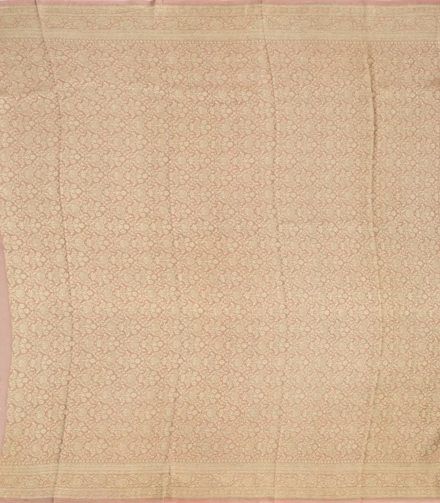 Light Peach Georgette Silk Saree Printed With Floral Motifs & Zari Border