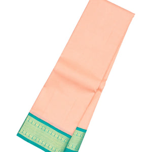 Light Peach Handloom Korvai Kanchipuram Silk Saree With Turquoise Border