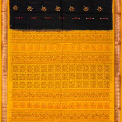 Black Handloom Orissa Cotton Saree With Tie & Dye Pallu