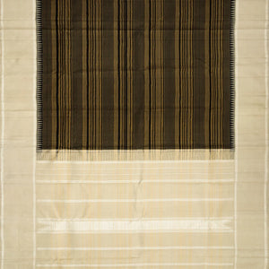 Black Handloom Kanchipuram Korvai Silk Saree With Stripes