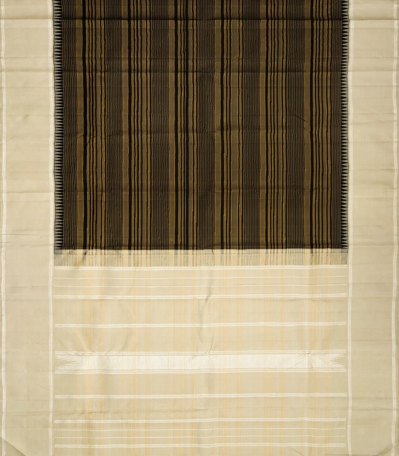 Black Handloom Kanchipuram Korvai Silk Saree With Stripes