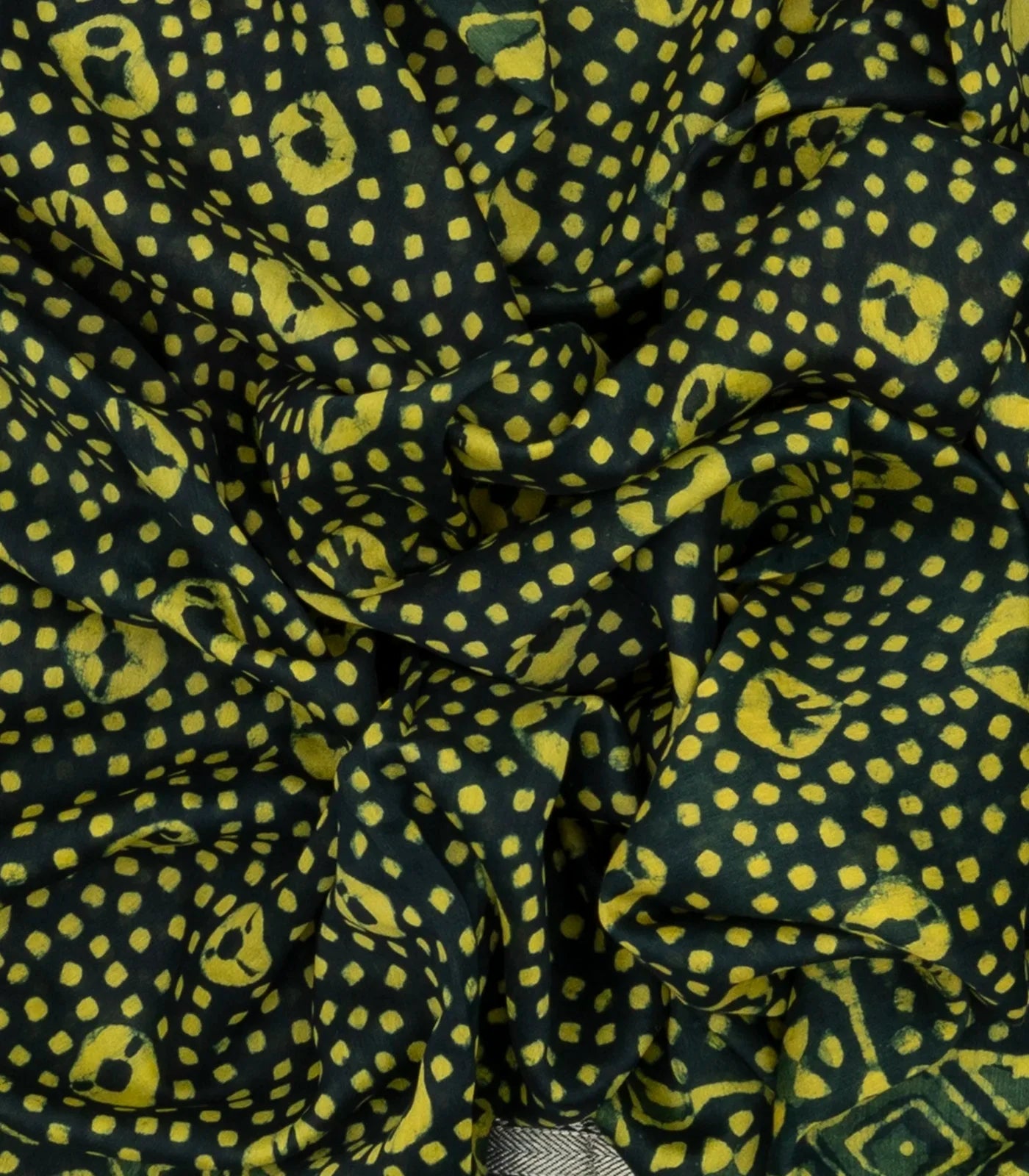 Bottle Green Chanderi Cotton Saree Printed With Dotted Motifs