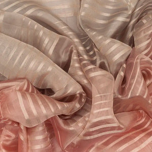 Peach & Taupe Woven Banarasi Tissue Silk Saree With Zari Stripes