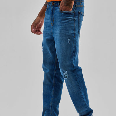 Blue Distressed Slim Fit Jeans