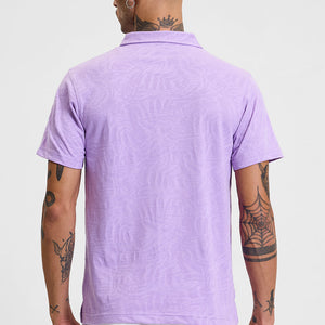 Lavender Self-Design Zipper Polo T-Shirt