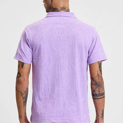 Lavender Self-Design Zipper Polo T-Shirt