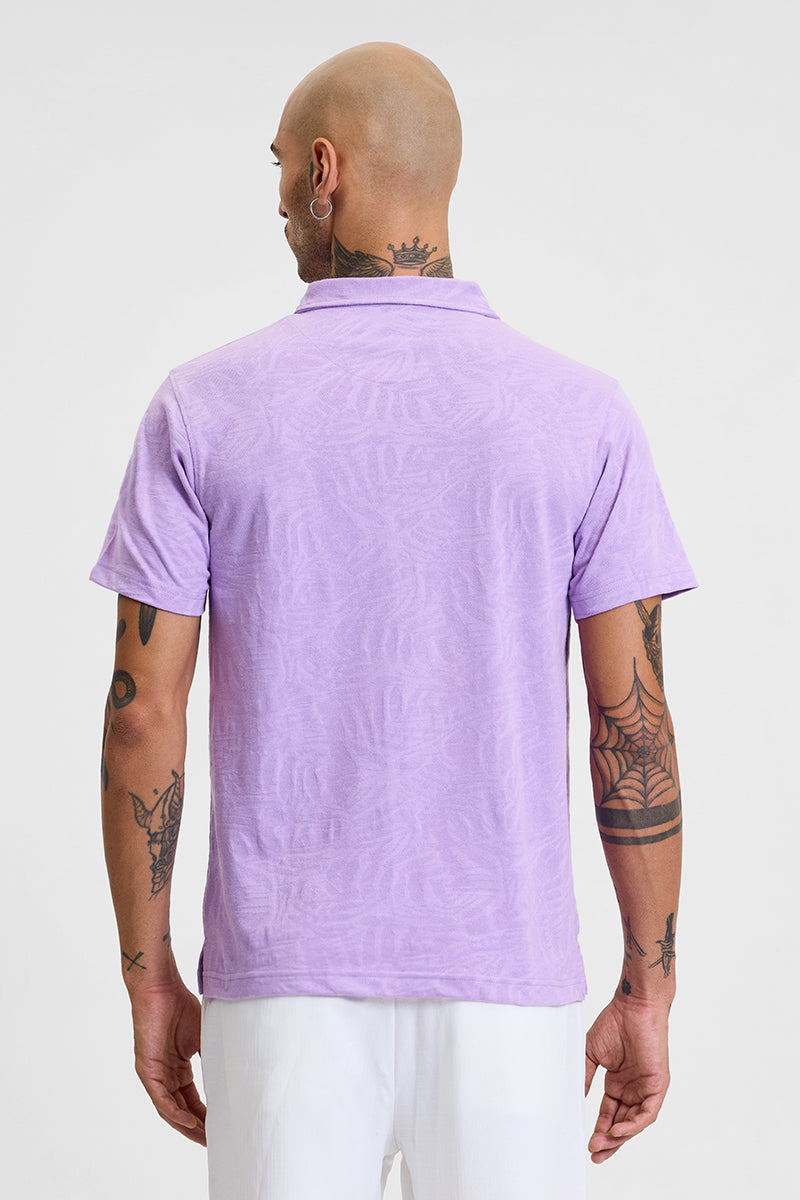 Lavender Self-Design Zipper Polo T-Shirt