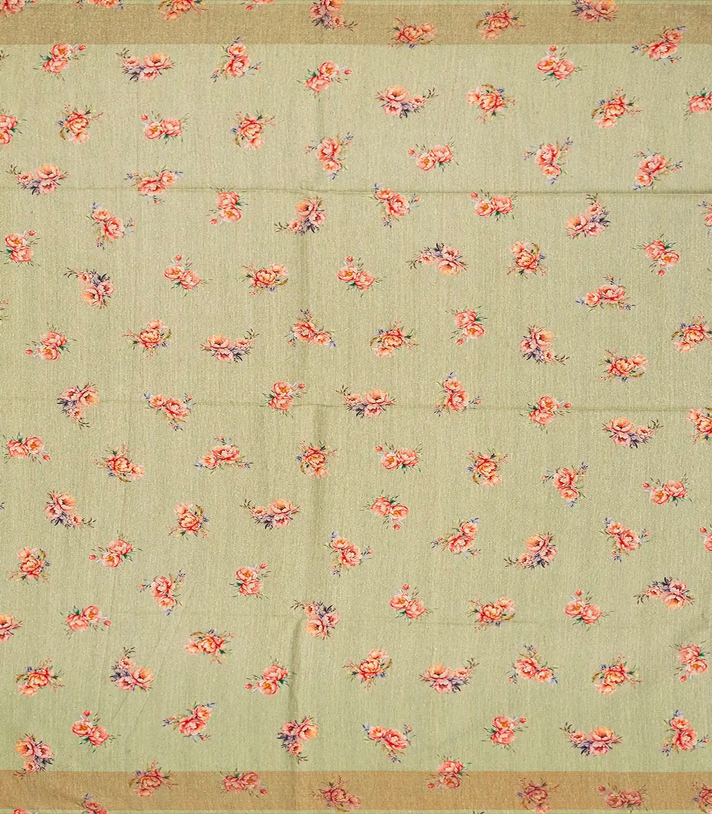 Light Green Handloom Tussar Silk Saree With Printed Crane Motifs-Light Green