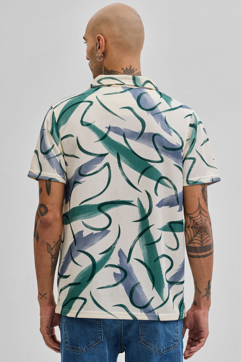 Cream Abstract Box Fit Shirt