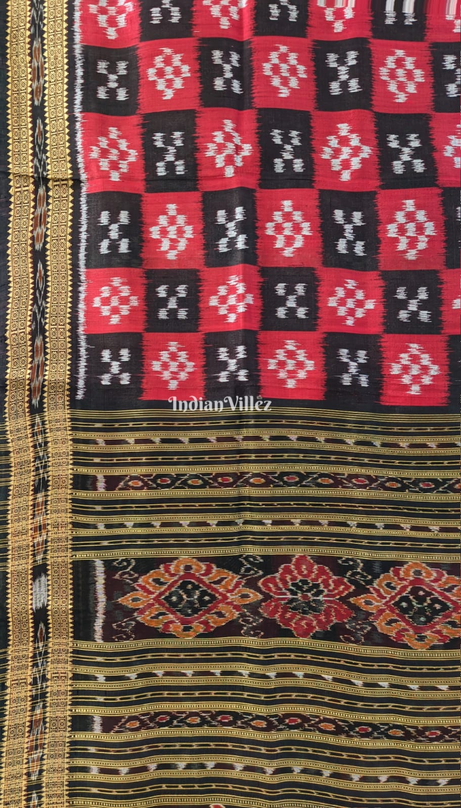 Black Red Body Pasapali Odisha Ikat Khandua Silk Saree