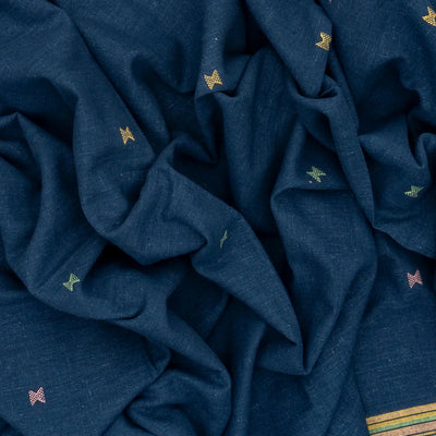 Indigo Handloom Bhujodi Cotton Saree With Buttas