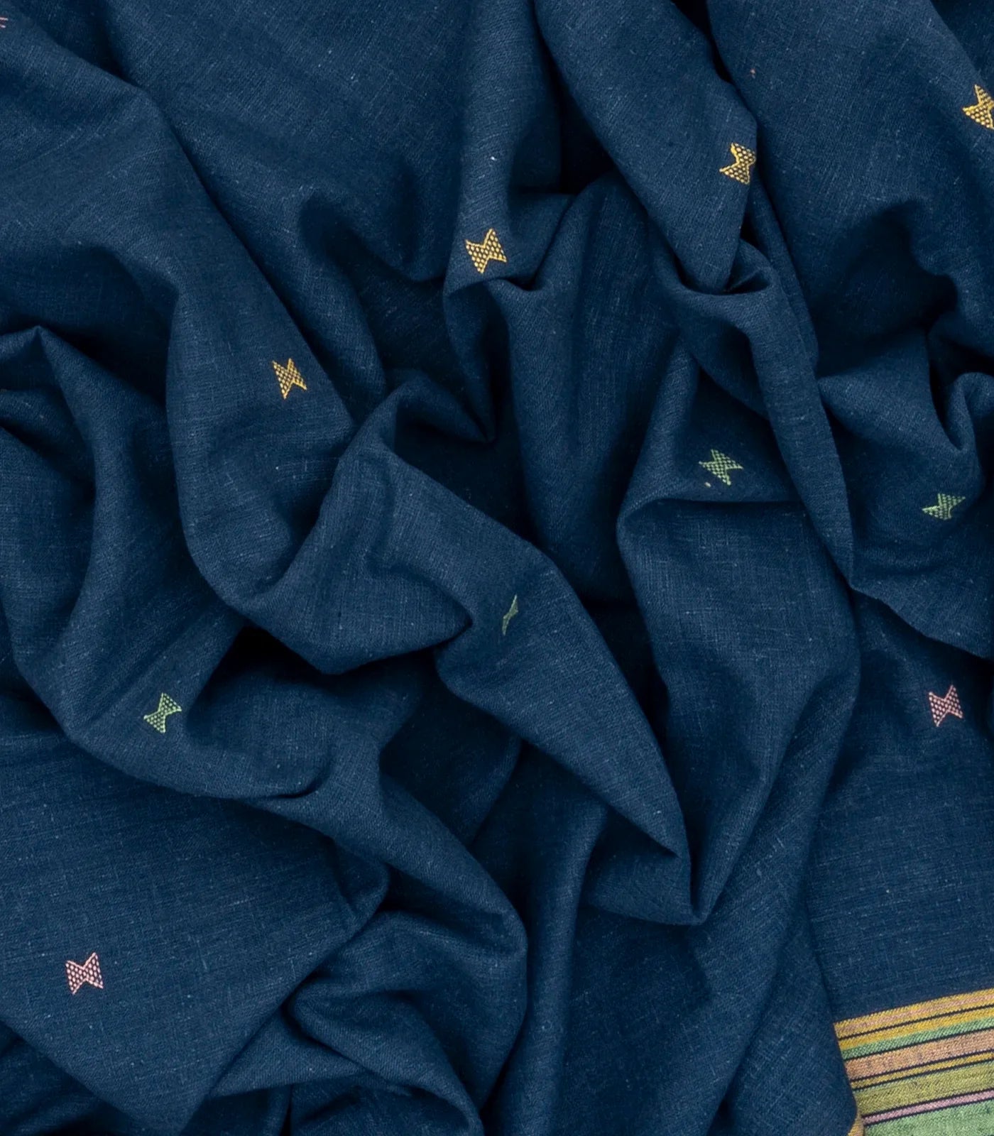 Indigo Handloom Bhujodi Cotton Saree With Buttas