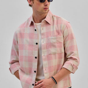 Light Pink Flannel Checks Overshirt
