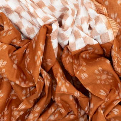 White & Beige Handloom Orissa Half & Half Cotton Saree With Tie & Dye Motifs