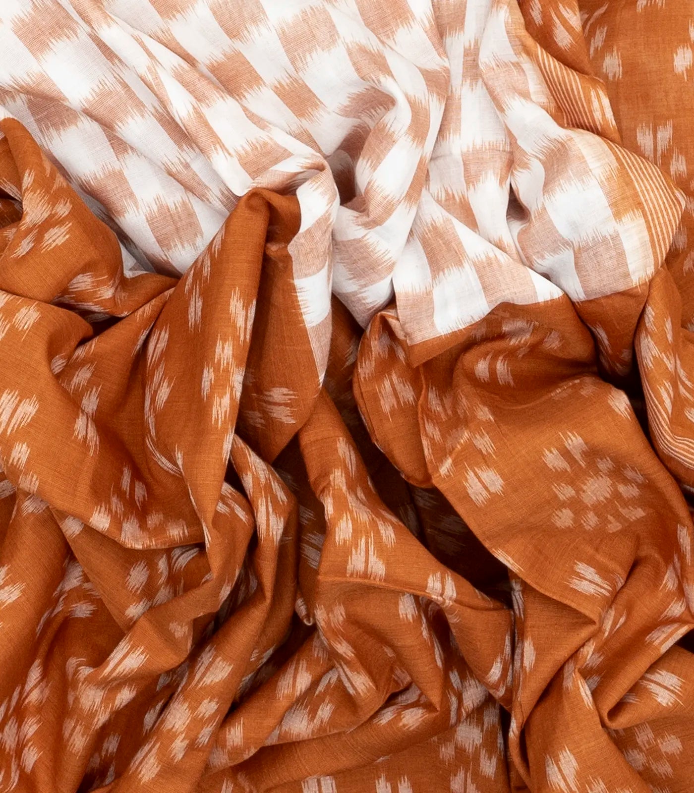 White & Beige Handloom Orissa Half & Half Cotton Saree With Tie & Dye Motifs