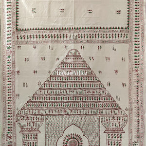 Off-White Tribal Art Konark Temple Hand-Painted Pattachitra Saree