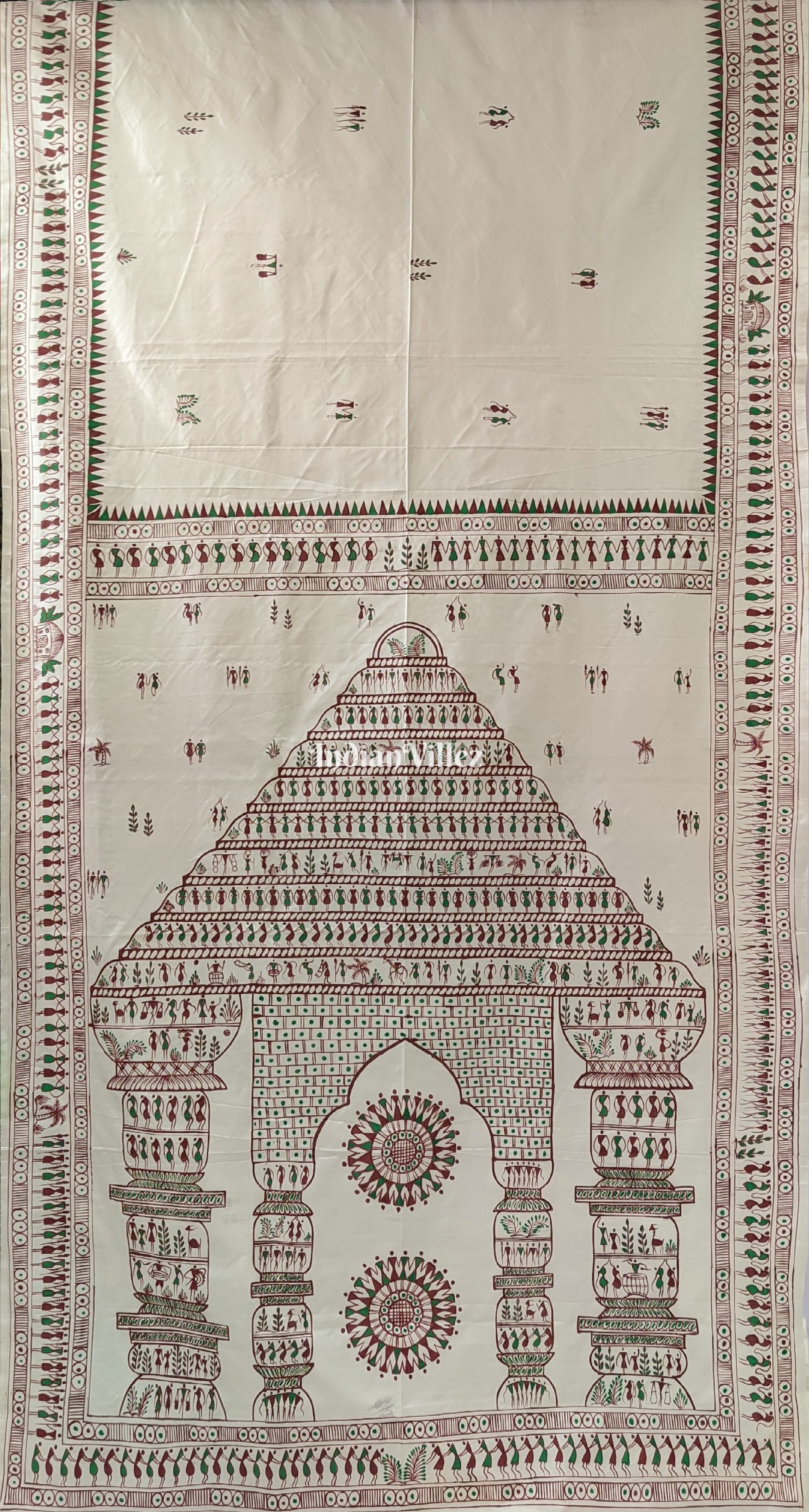 Off-White Tribal Art Konark Temple Hand-Painted Pattachitra Saree