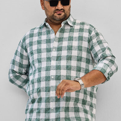 Green Checks Linen Blend Shirt
