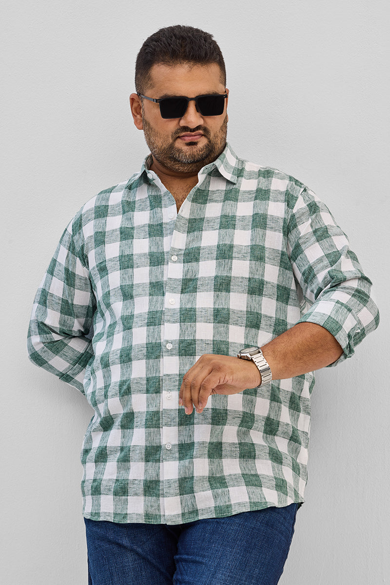 Green Checks Linen Blend Shirt