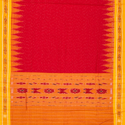 Red Handloom Orissa Cotton Saree With Yellow Border