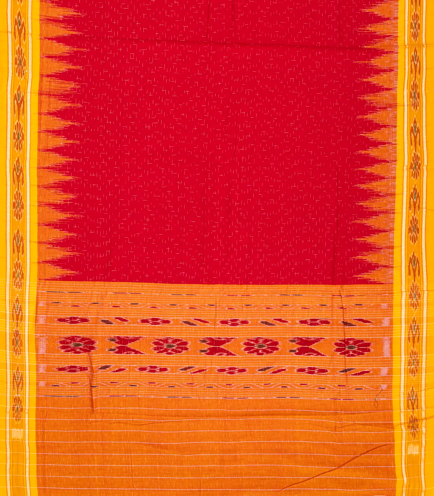 Red Handloom Orissa Cotton Saree With Yellow Border
