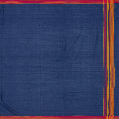 Dark Blue Handloom Bhujodi Cotton Saree With Diamond Buttas