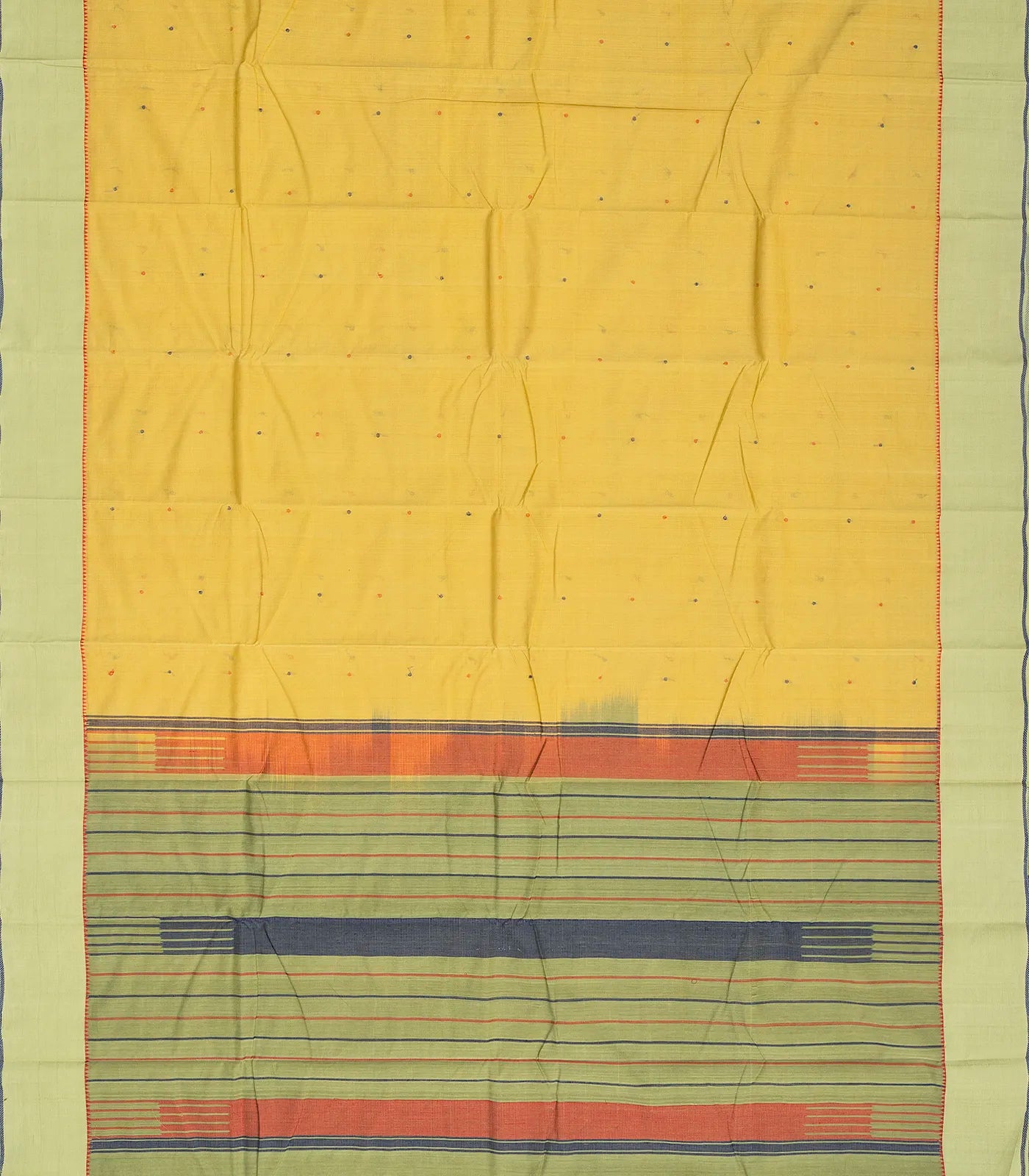 Sandal Handloom Kanchi Cotton Saree With Coin Buttas