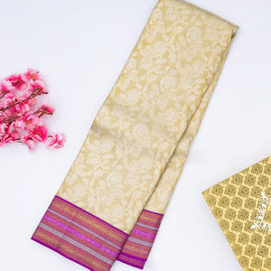 Cream Handloom Kanchipuram Korvai Tissue Silk Saree With Floral Motifs
