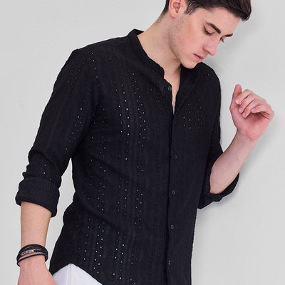 Black Self-Design Shirt