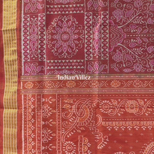 Maroon Pink Body Tissue (Zari) Sambalpuri Silk Saree
